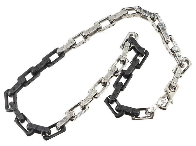 Louis Vuitton Collier Monogram Chain Necklace Nero Argento - vista 3
