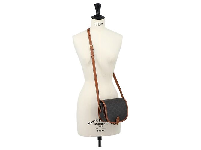 Céline Borsa a tracolla Celine Triomphe Medium Folco Marrone - vista 10