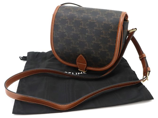 Céline Borsa a tracolla Celine Triomphe Medium Folco Marrone - vista 2