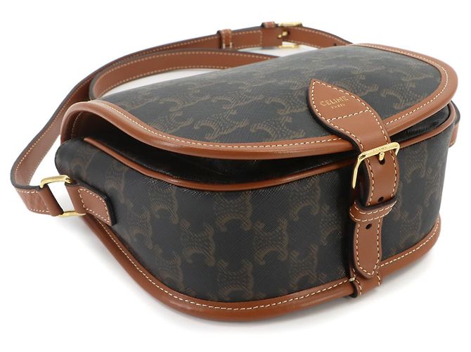 Céline Borsa a tracolla Celine Triomphe Medium Folco Marrone - vista 5