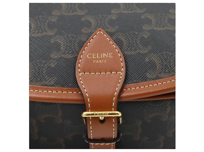 Céline Borsa a tracolla Celine Triomphe Medium Folco Marrone - vista 8