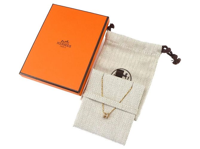 Hermès Collana Hermes Mini Pop H in Marron Glacé Gold Marrone Beige D'oro - vista 2