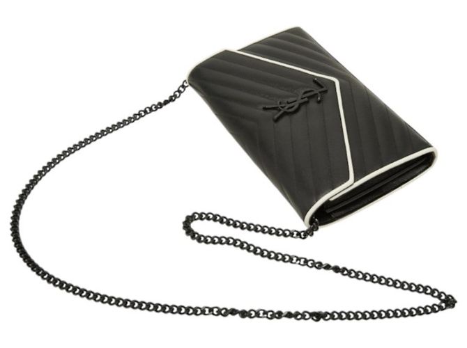 Borsa a tracolla con catena Saint Laurent Cassandra Envelope Nero Bianco - vista 6