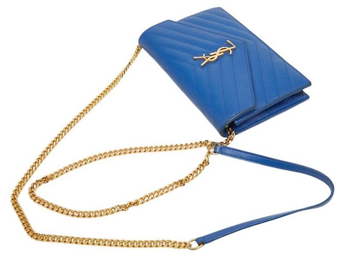 Bolso de hombro con cadena Saint Laurent Cassandra Envelope Azul - vista 9
