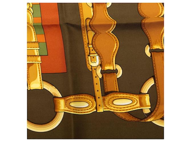 Hermès Carré 90 Coaching Scarf Marrone Multicolore - vista 3
