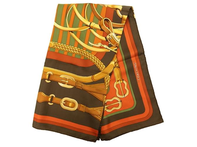 Hermès Carré 90 Coaching Scarf Marrone Multicolore - vista 7