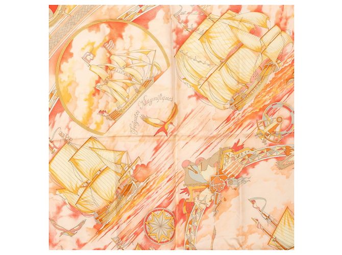 Hermès Foulard Hermes Carre 90 Magnificent Frigates Multicolore Arancione - vista 2