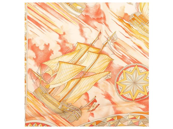 Hermès Foulard Hermes Carre 90 Magnificent Frigates Multicolore Arancione - vista 5