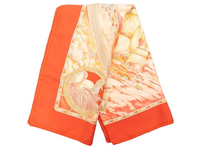 Hermès Foulard Hermes Carre 90 Magnificent Frigates Multicolore Arancione - vista 8