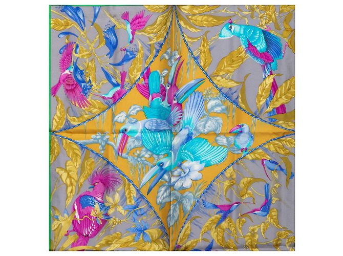 Hermès Hermes Carre 90 Tropic Seidentuch Mehrfarben Gelb - Ansicht 2