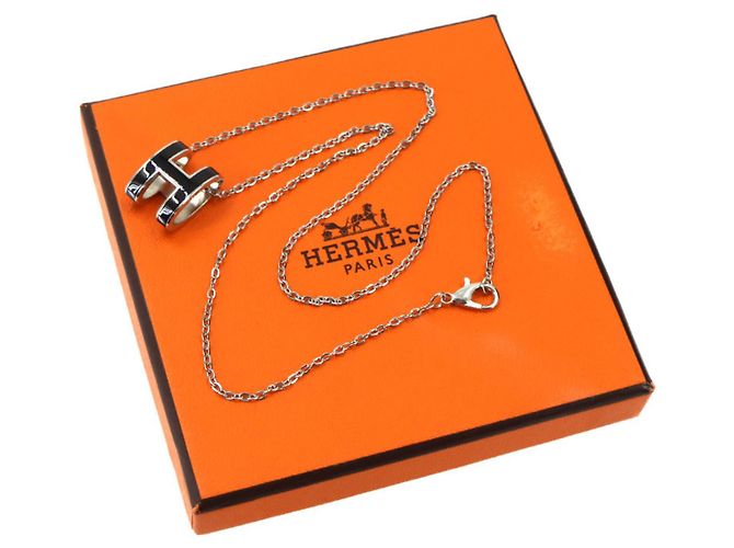 Hermès Collana Hermes Pop H in Nero e Argento - vista 2