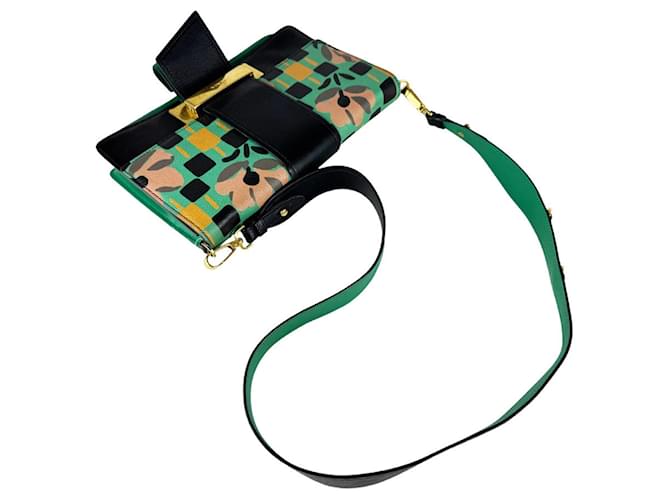 Borsa a tracolla Prada in pelle nera e verde Nero - vista 10