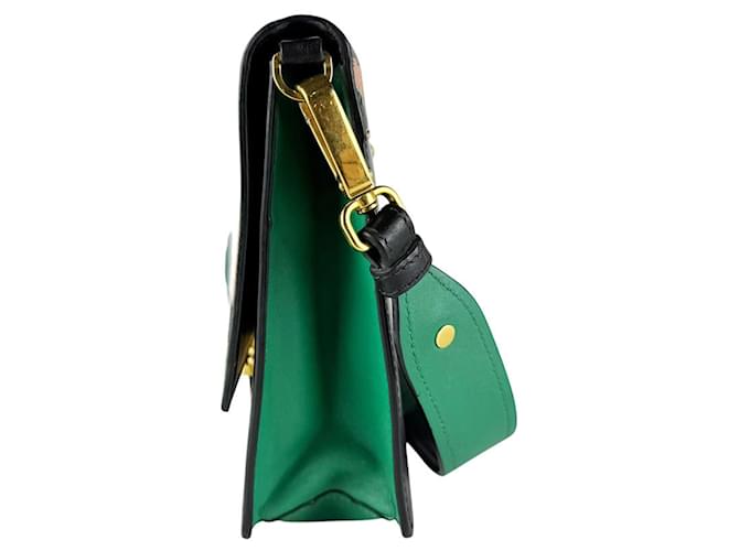 Borsa a tracolla Prada in pelle nera e verde Nero - vista 2