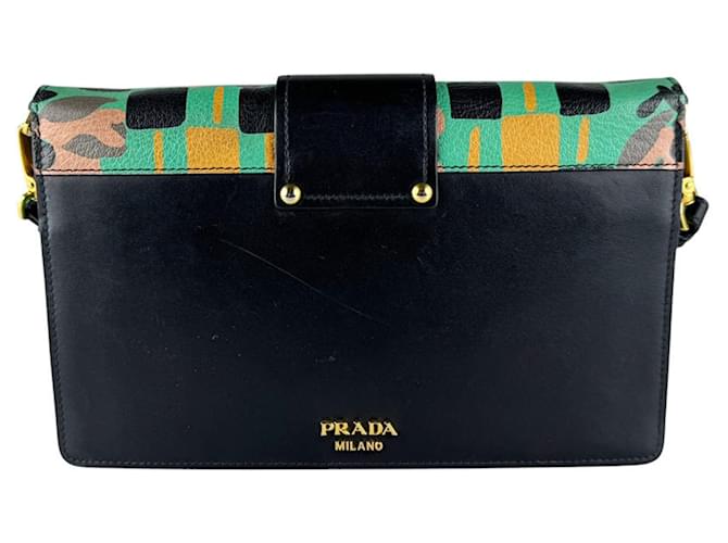 Borsa a tracolla Prada in pelle nera e verde Nero - vista 3