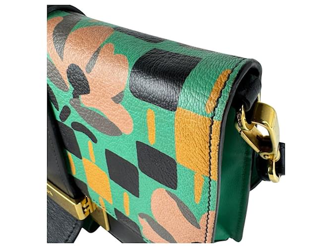 Borsa a tracolla Prada in pelle nera e verde Nero - vista 6