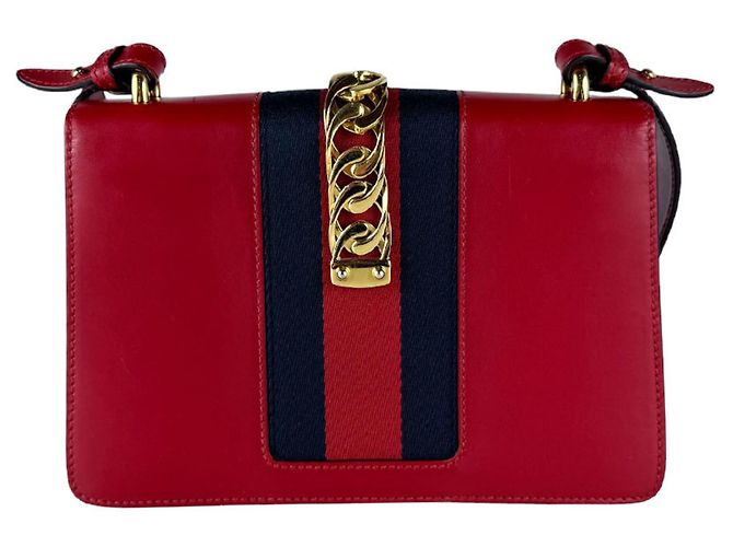 Borsa a tracolla in pelle Gucci Sylvie Rosso - vista 3