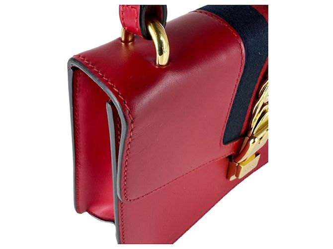Borsa a tracolla in pelle Gucci Sylvie Rosso - vista 7