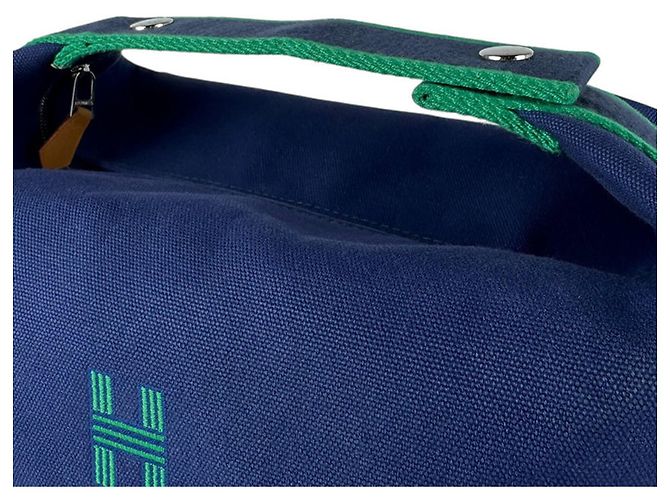 Hermès Borsa Hermes Bride à Black GM Canvas Blu Verde - vista 10