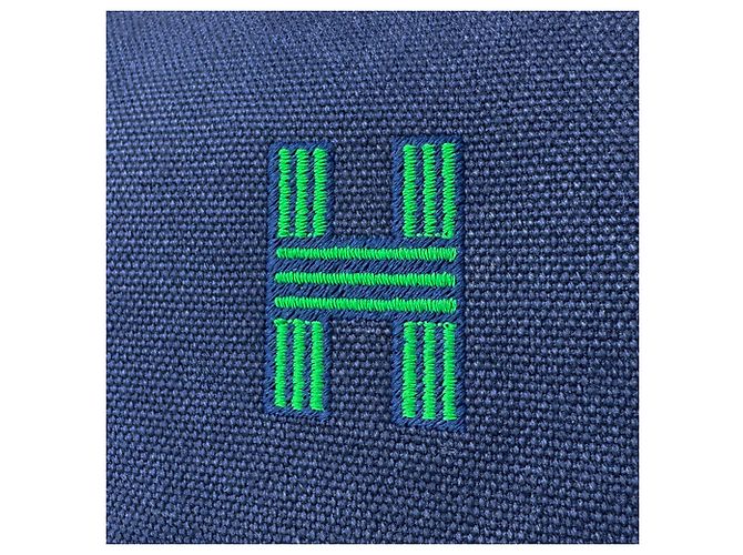 Hermès Borsa Hermes Bride à Black GM Canvas Blu Verde - vista 11