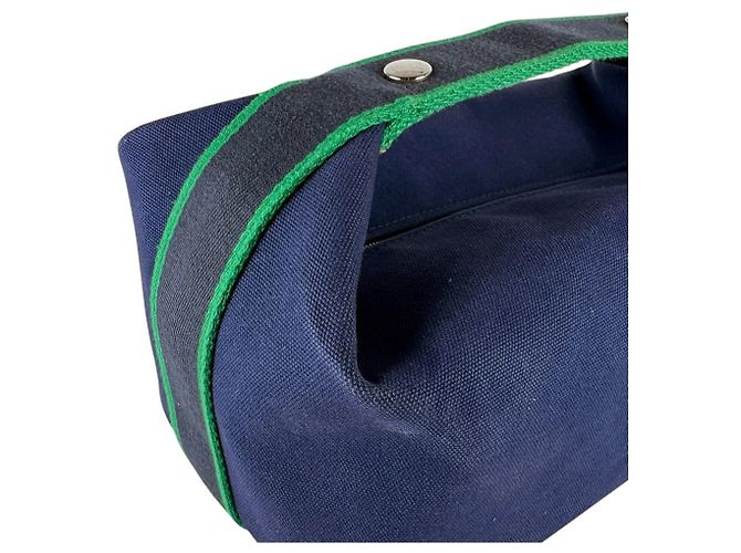 Hermès Borsa Hermes Bride à Black GM Canvas Blu Verde - vista 7