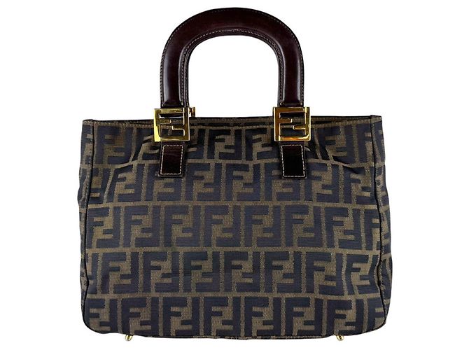 Borsa Fendi Zucca Marrone in Pelle e Nylon - vista 4