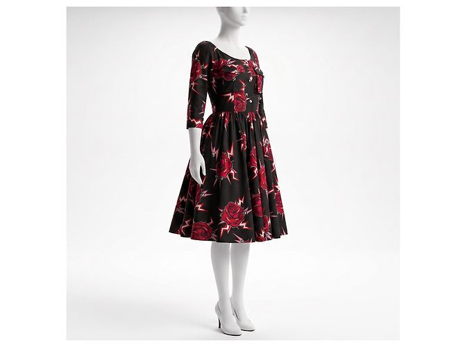 Vestido de mujer Prada con estampado de rosas Negro Roja - vista 2