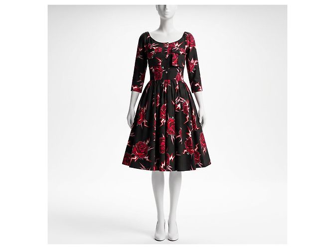 Vestido de mujer Prada con estampado de rosas Negro Roja - vista 3