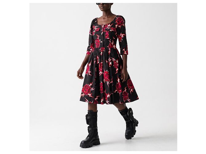 Vestido de mujer Prada con estampado de rosas Negro Roja - vista 4