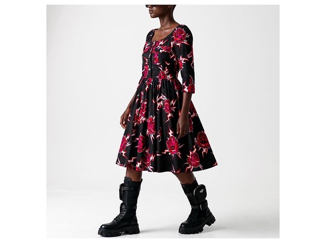 Vestido de mujer Prada con estampado de rosas Negro Roja - vista 5