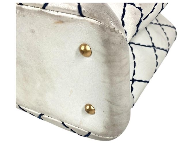 Borsa Chanel Wild Stitch CC Coco Mark Logo Bianco Blu navy - vista 7