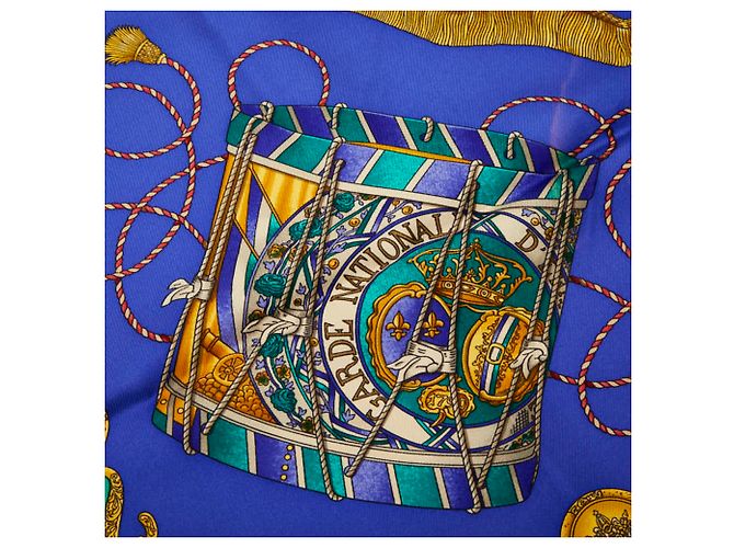 Hermès Foulard Hermes Carre 90 LES TAMBOURS Blu Multicolore Verde - vista 2