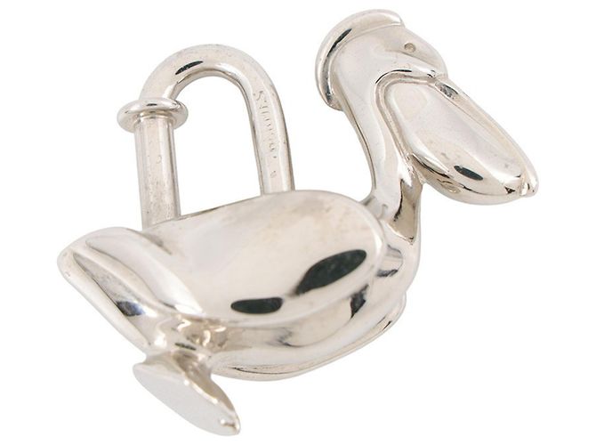 Hermès Charm per borsa Hermes Silver Padlock Pelican Argento - vista 3
