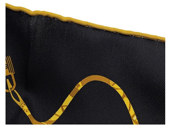 Kelly Hermès Foulard di seta Hermes Nero e Oro D'oro - vista 2