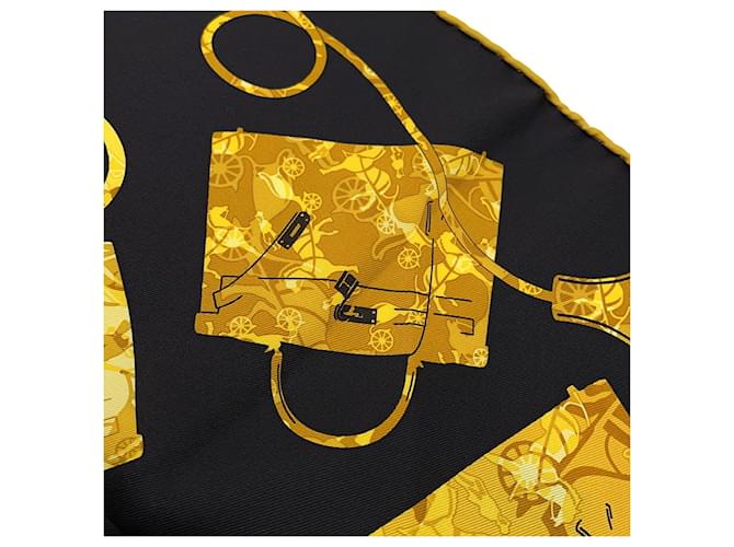 Kelly Hermès Foulard di seta Hermes Nero e Oro D'oro - vista 3