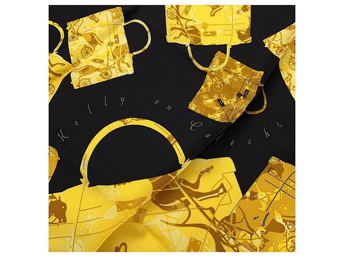 Kelly Hermès Foulard di seta Hermes Nero e Oro D'oro - vista 7