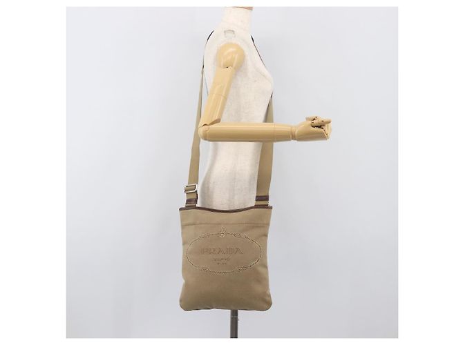 Borsa a tracolla PRADA in jacquard Canvas Silver Beige Auth fm5453 Argento - vista 22