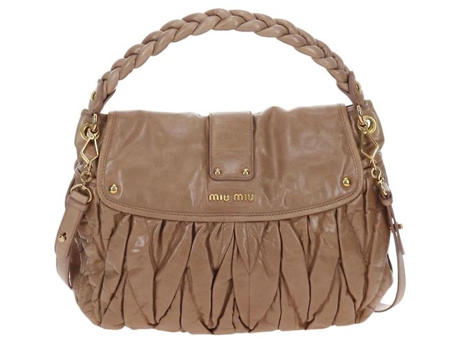 Borsa a spalla Miu Miu Matelassé Vitellolux 2way Beige Gold Auth 197216V D'oro - vista 3