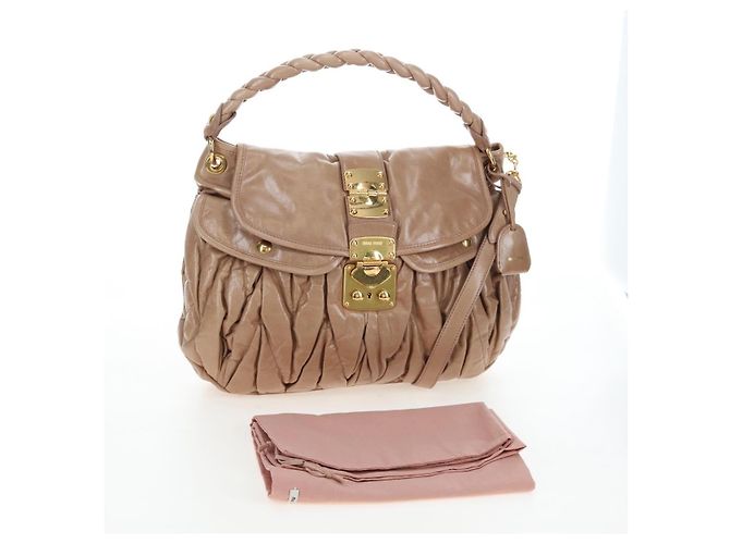 Borsa a spalla Miu Miu Matelassé Vitellolux 2way Beige Gold Auth 197216V D'oro - vista 32