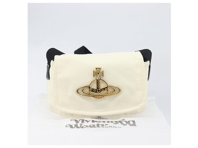 Borsa a tracolla Vivienne Westwood Canvas Beige Gold Auth 199206V D'oro - vista 15