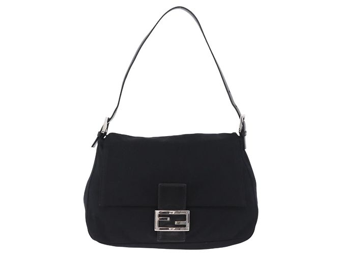 Borsa a tracolla FENDI Mamma Baguette in jersey di cotone nero e argento Auth yk20801V - vista 2