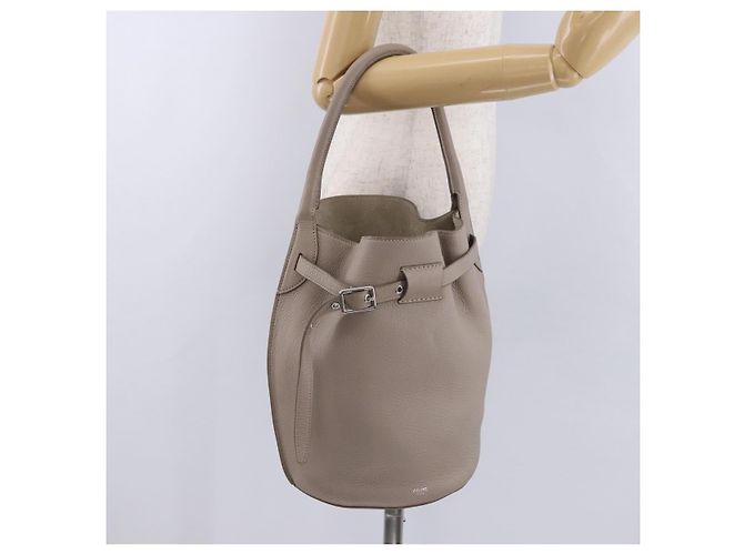 Céline CELINE Big Bag Bucket Hand Bag Leather Gray Silver Auth 199121V Marrone Argento - vista 19