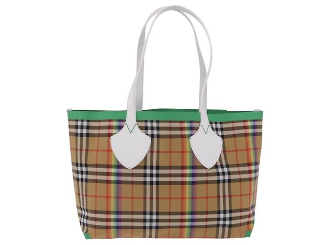 Borsa Tote BURBERRY Nova Check Canvas Beige Auth ka5820V - vista 2