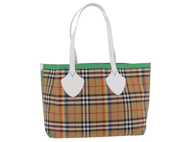 Borsa Tote BURBERRY Nova Check Canvas Beige Auth ka5820V - vista 3