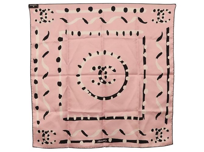 Sciarpa CHANEL in seta rosa CC Auth 198781V - vista 12