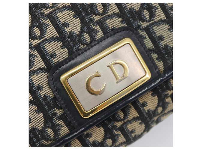 Borsa a tracolla con catena Christian Dior Trotter Canvas Navy Gold Auth 197779 D'oro Blu navy - vista 14