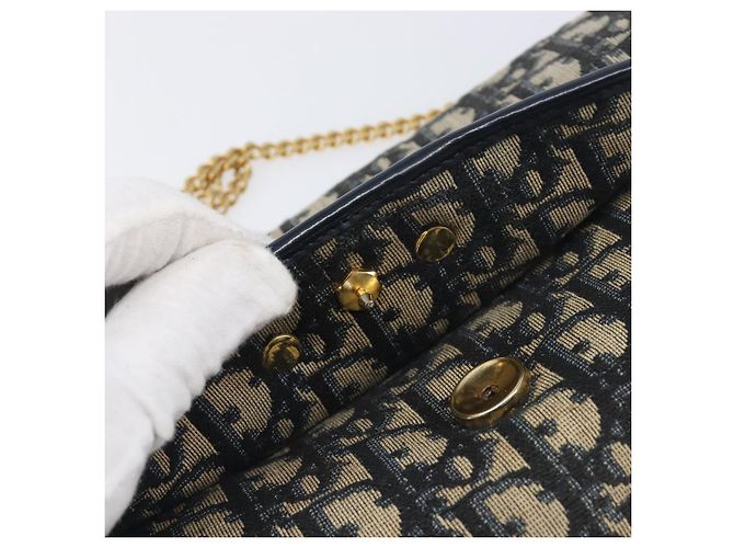 Borsa a tracolla con catena Christian Dior Trotter Canvas Navy Gold Auth 197779 D'oro Blu navy - vista 15