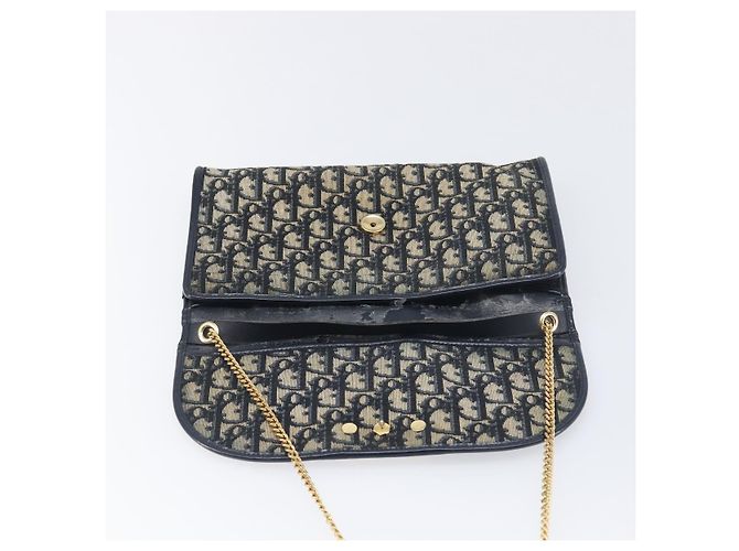Borsa a tracolla con catena Christian Dior Trotter Canvas Navy Gold Auth 197779 D'oro Blu navy - vista 17