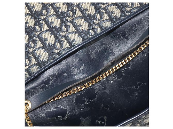 Borsa a tracolla con catena Christian Dior Trotter Canvas Navy Gold Auth 197779 D'oro Blu navy - vista 18