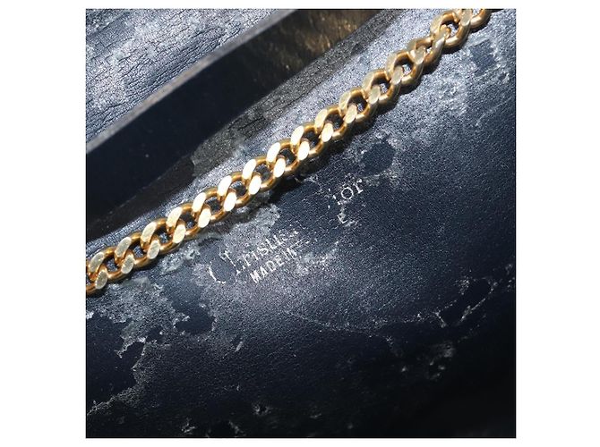 Borsa a tracolla con catena Christian Dior Trotter Canvas Navy Gold Auth 197779 D'oro Blu navy - vista 19