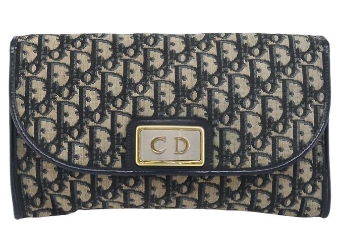 Borsa a tracolla con catena Christian Dior Trotter Canvas Navy Gold Auth 197779 D'oro Blu navy - vista 2
